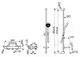 Brausebatterie mit Brausegarnitur von HANSA, schematische Darstellung mit Abmessungen und Montagepunkten für die Installation.